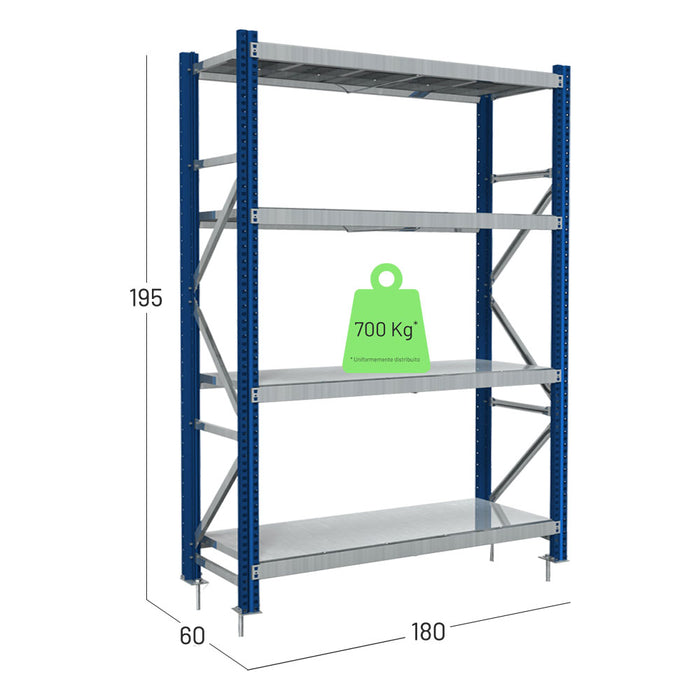 Scaffalatura metallica zincata e blu ad incastro