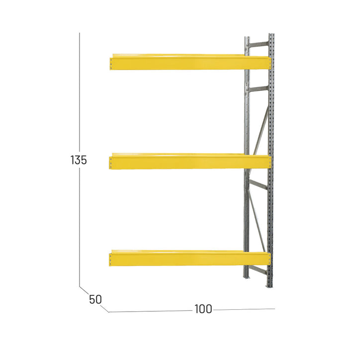 scaffalatura porta gomme modulo espansione zincata e gialla misure in centimetri larghezza 100 profondità 50 altezza 135