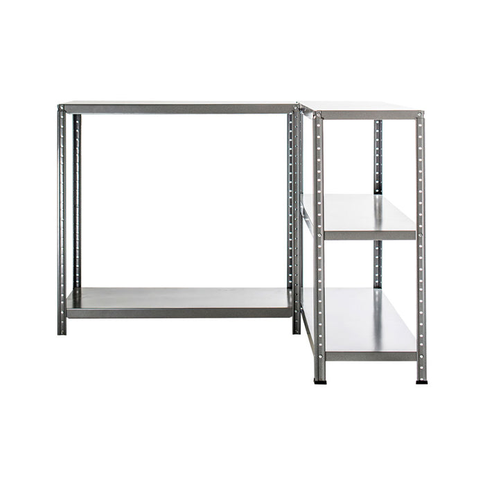 Soluzione di montaggio della scaffalatura in metallo bianco sdoppiato in due di altezza 100 centimetri